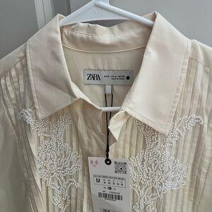 Zara Ivory Embroidered Women’s Dress Shirt